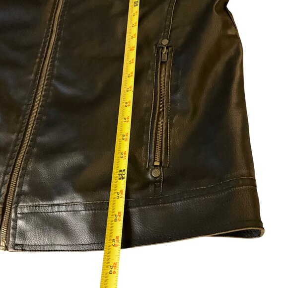 Guess Mens Black faux  Leather Jacket Y2K Brown Hoodie Size L vintage grunge - Picture 10 of 12